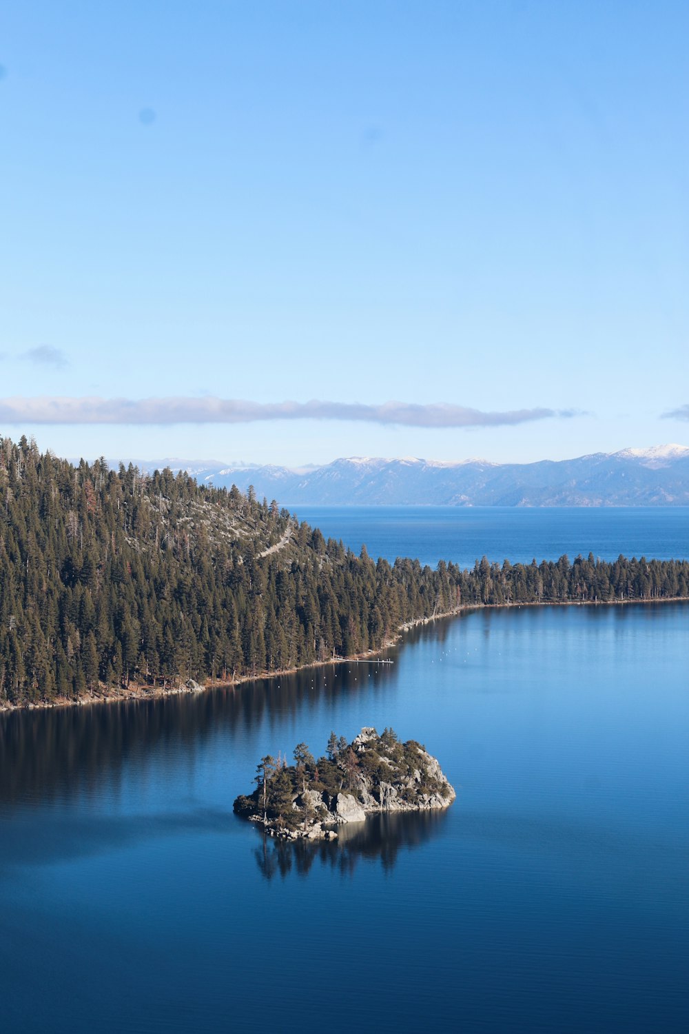 a large body of water surrounded by trees