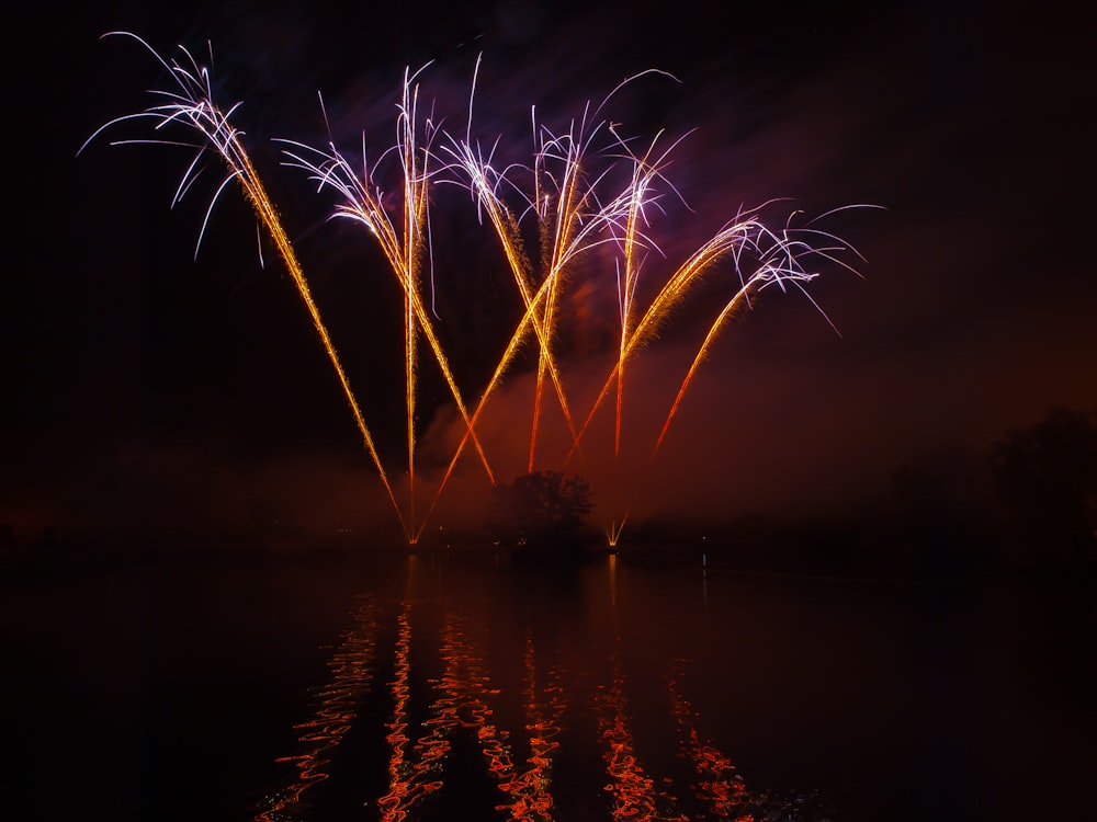 a group of fireworks are lit up in the night sky