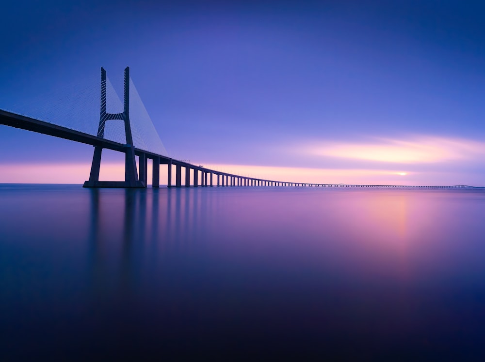 a long bridge over a body of water