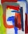 Abstract painting with bold, overlapping brushstrokes in vibrant hues. Dominant arcs and rectangular forms create a sense of movement and fluidity across the canvas. Colors transition smoothly with visible texture from the layered paint.