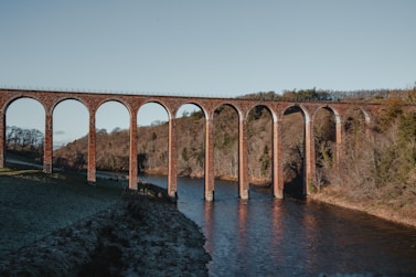 a train bridge over a river with arches