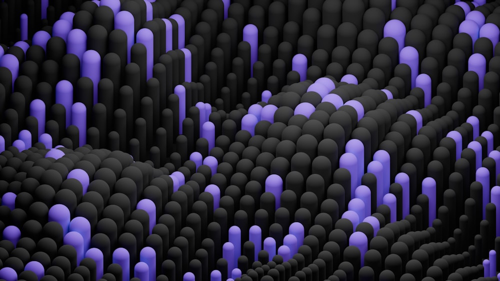 a large group of purple and black objects