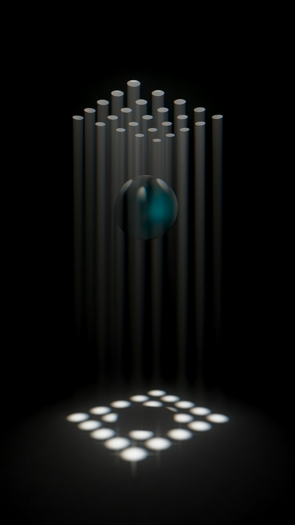 a black background with a blue object in the middle of it