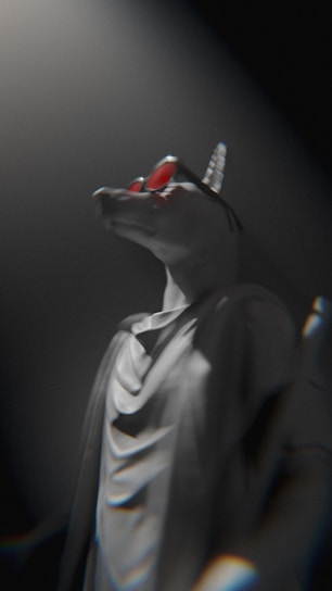 A bold, stylized illustration of a dog wearing glasses, symbolizing intellect and irreverence.