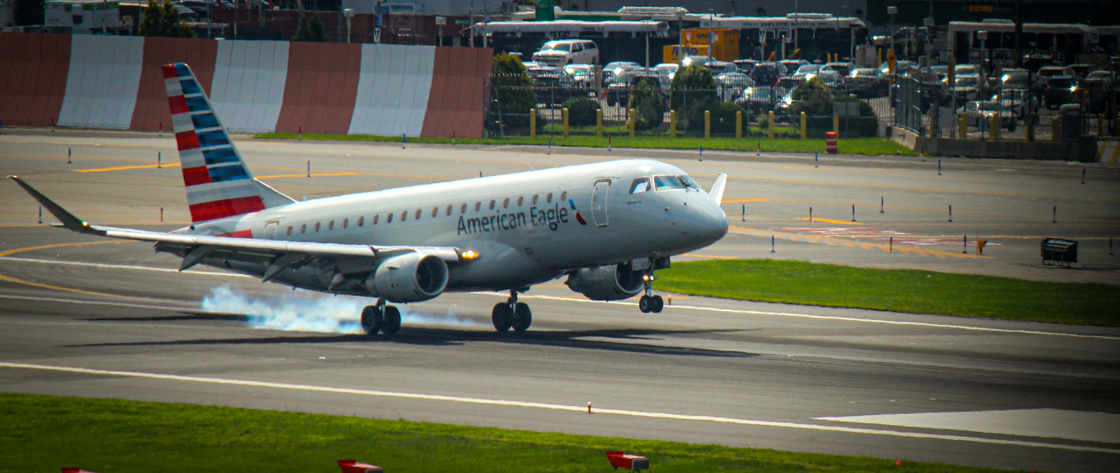 a large jetliner taking off from an airport runway