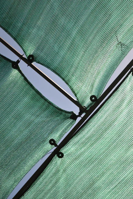 Close-up of a complex fabric tension system used in a recent Geotens SAC project.