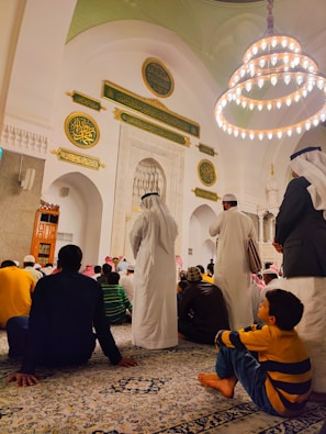 Community members sharing iftar meals during Ramadan in the mosque’s gathering hall