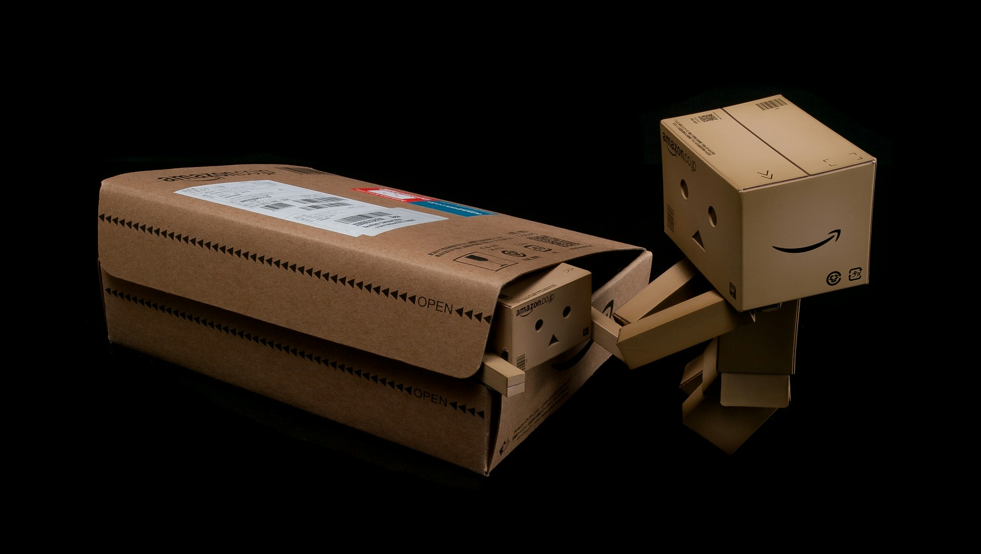 a cardboard box with a face on it