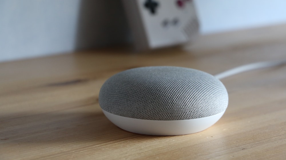 a close up of a speaker on a table