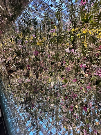 A vibrant display of artificial grass and plants showcasing the variety offered by Manav Greens.