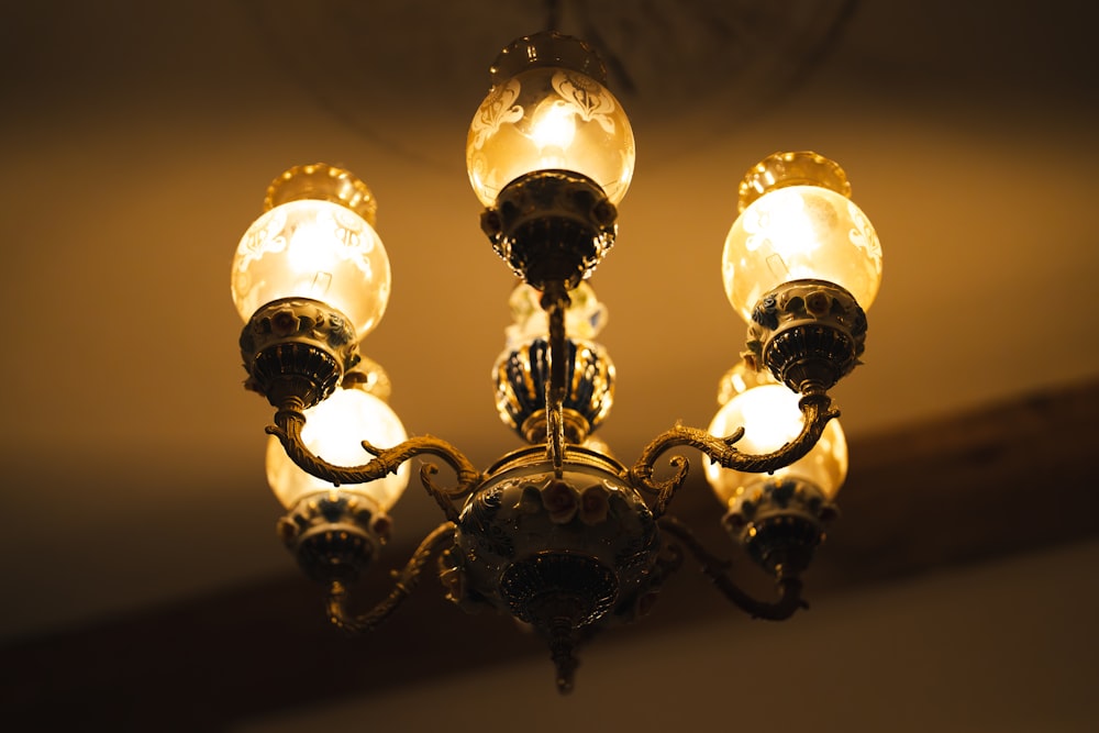 a chandelier hanging from a ceiling in a room