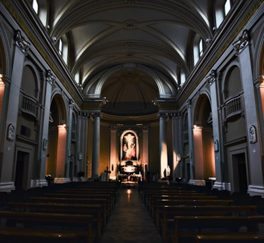 A serene church interior with soft lighting.
