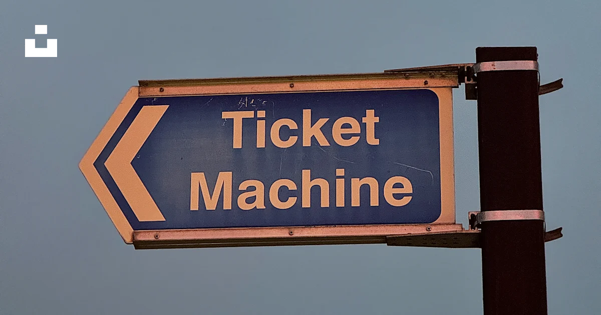 A blue and white sign that says ticket machine photo – Free Eldon ...
