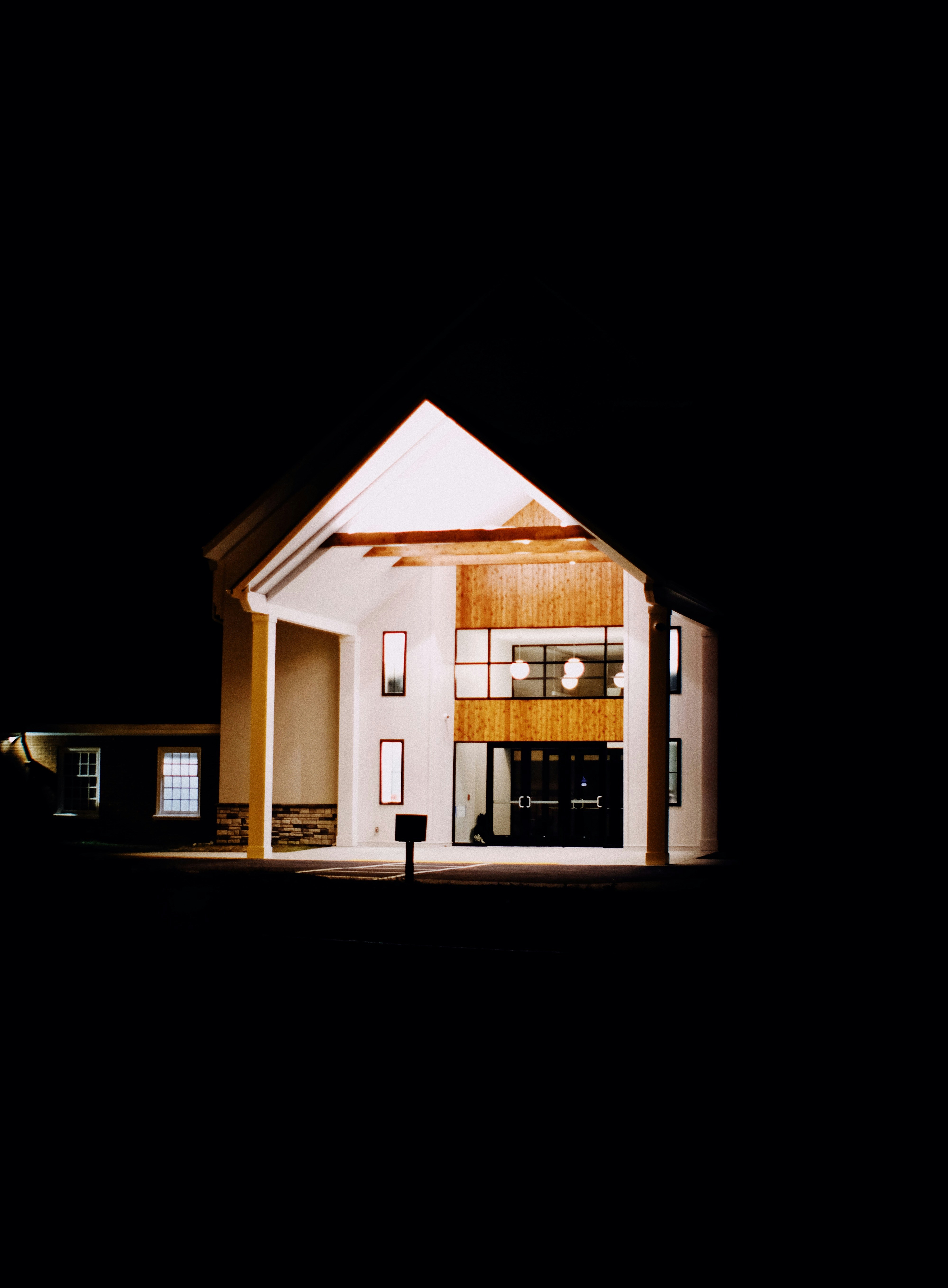 Modern minimalist church interior with soft cinematic lighting