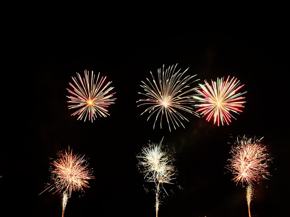 a bunch of fireworks are lit up in the night sky