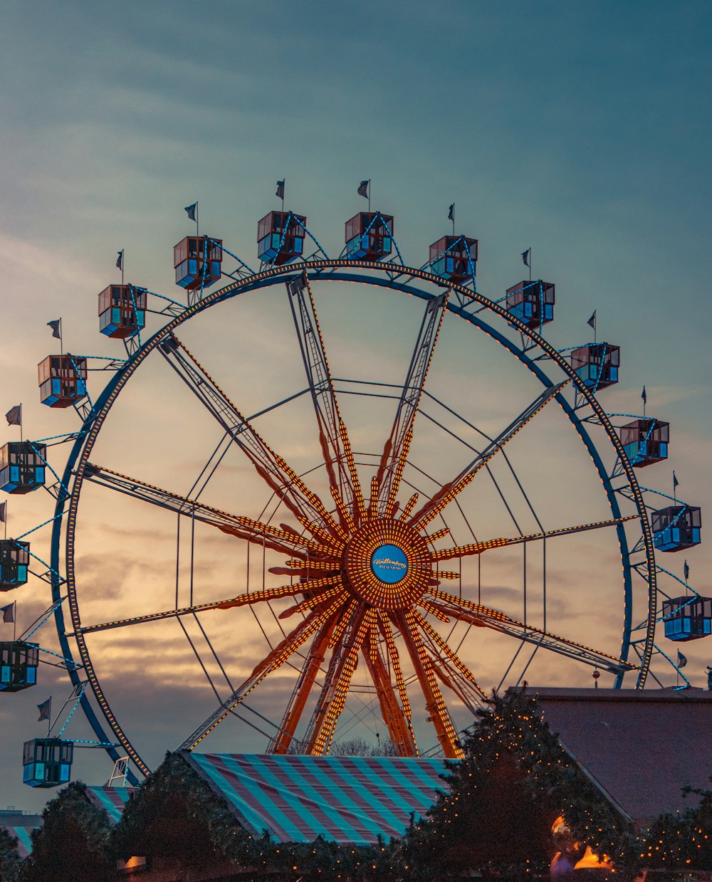 a large ferris wheel sitting in the middle of a park