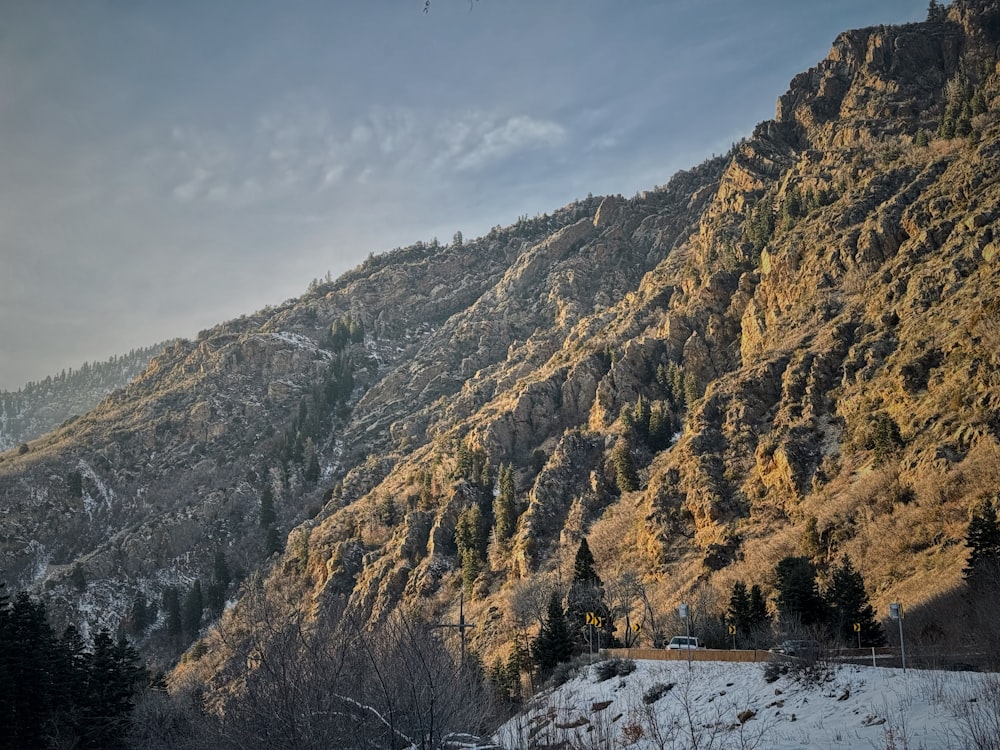 a view of a mountain covered in snow