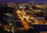 a view of a city at night time
