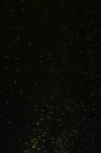 Macro shot of fluorescent particles illuminating on a dark surface.