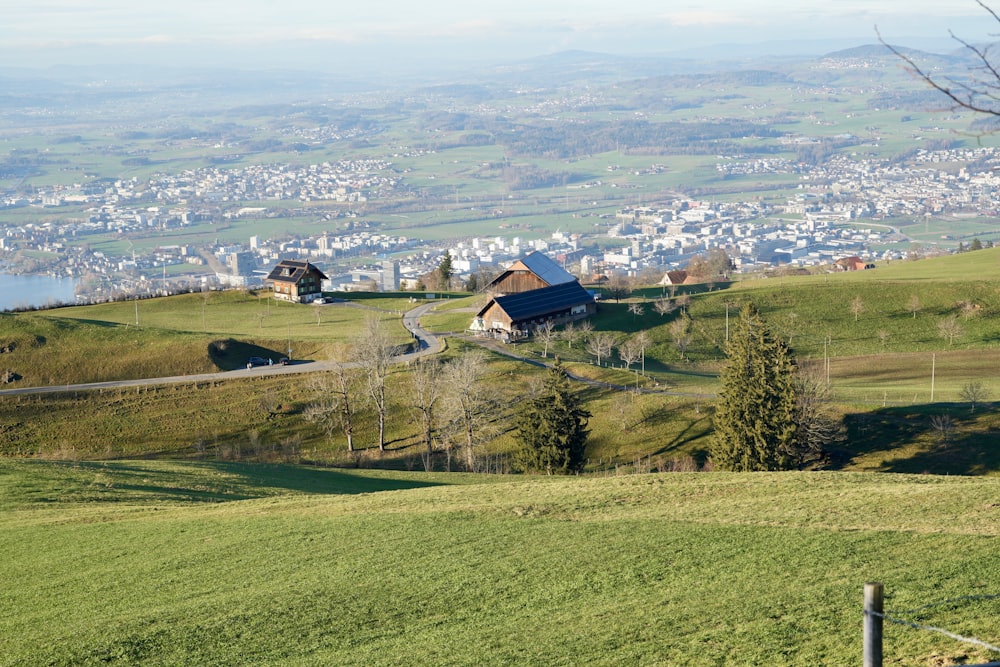 a view of a small town from a hill