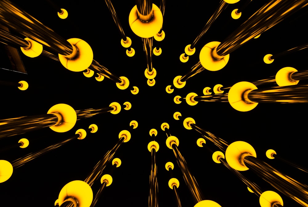 a black and yellow photo of a bunch of lights