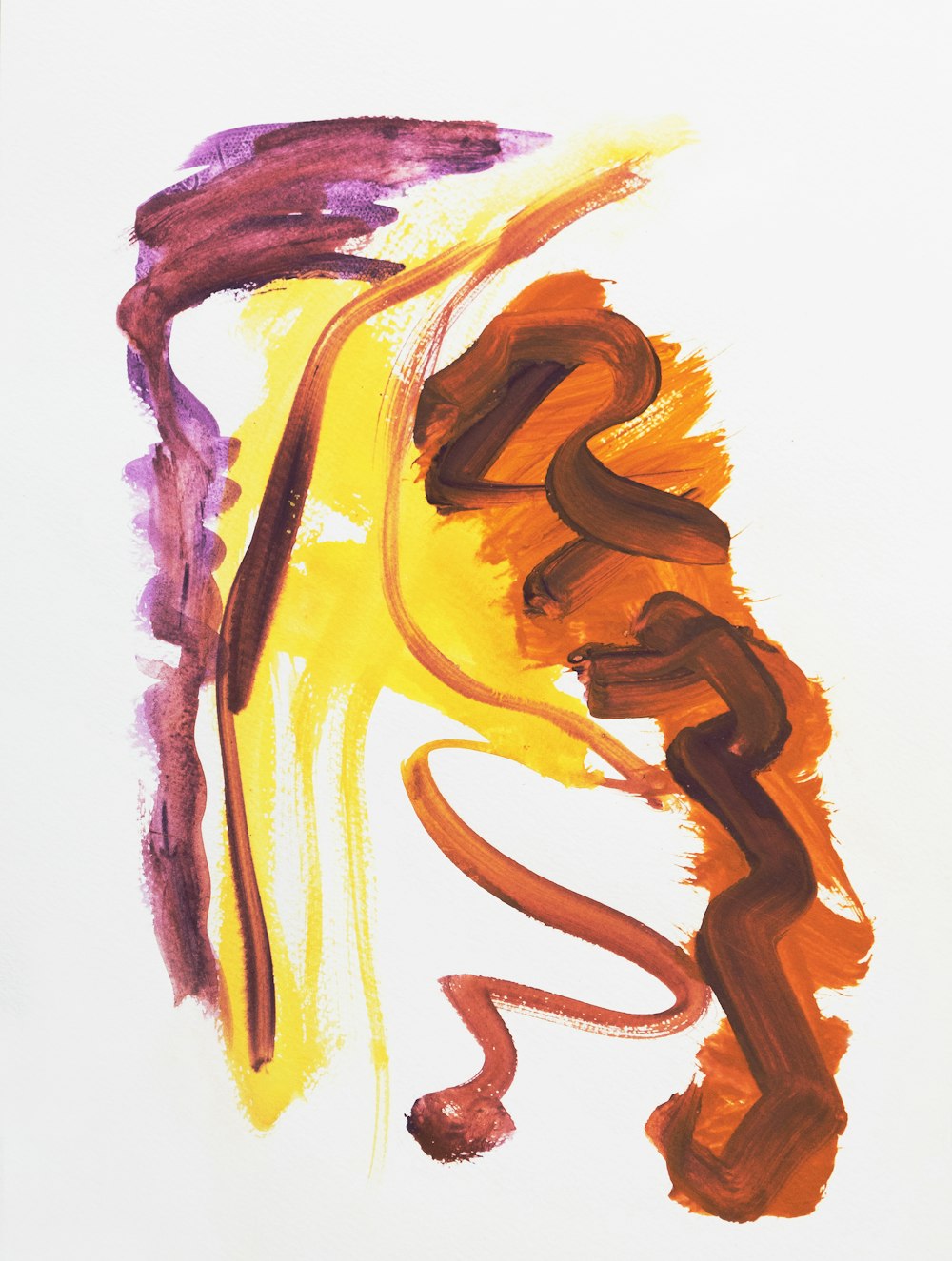 a painting of a yellow and purple flower on a white background