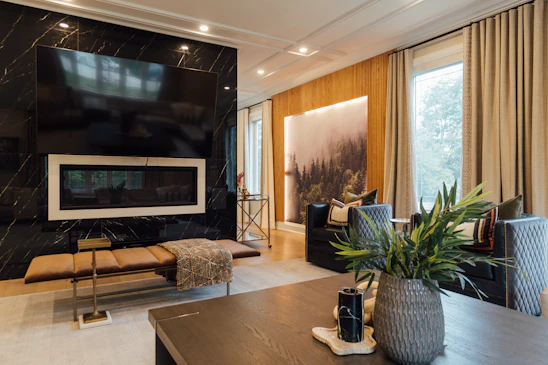 A cozy living room showcasing smart home technology.