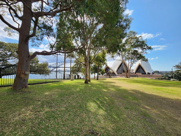 Scenic view of iconic Australian landmarks with students in the foreground