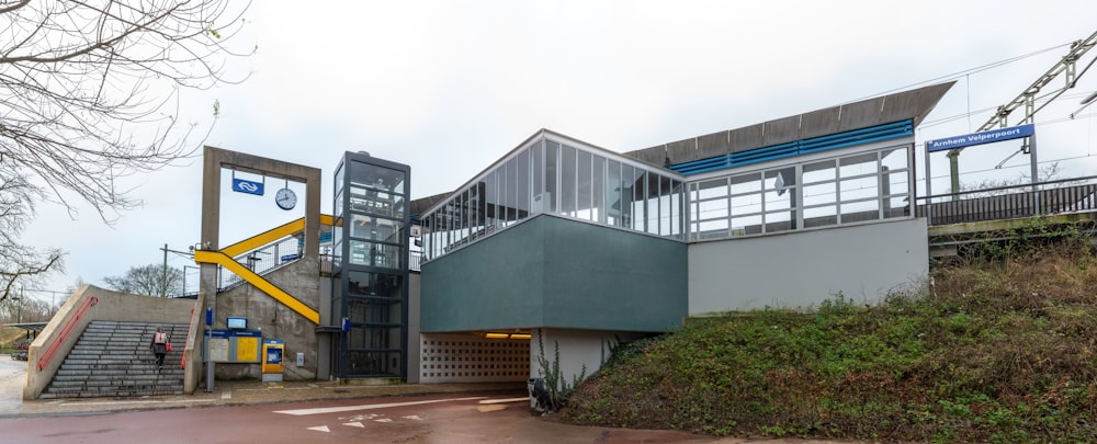 a building with a staircase going up the side of it