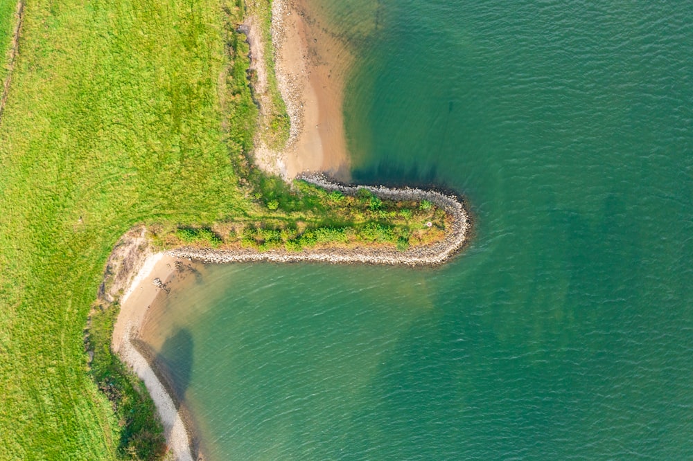 an aerial view of a body of water