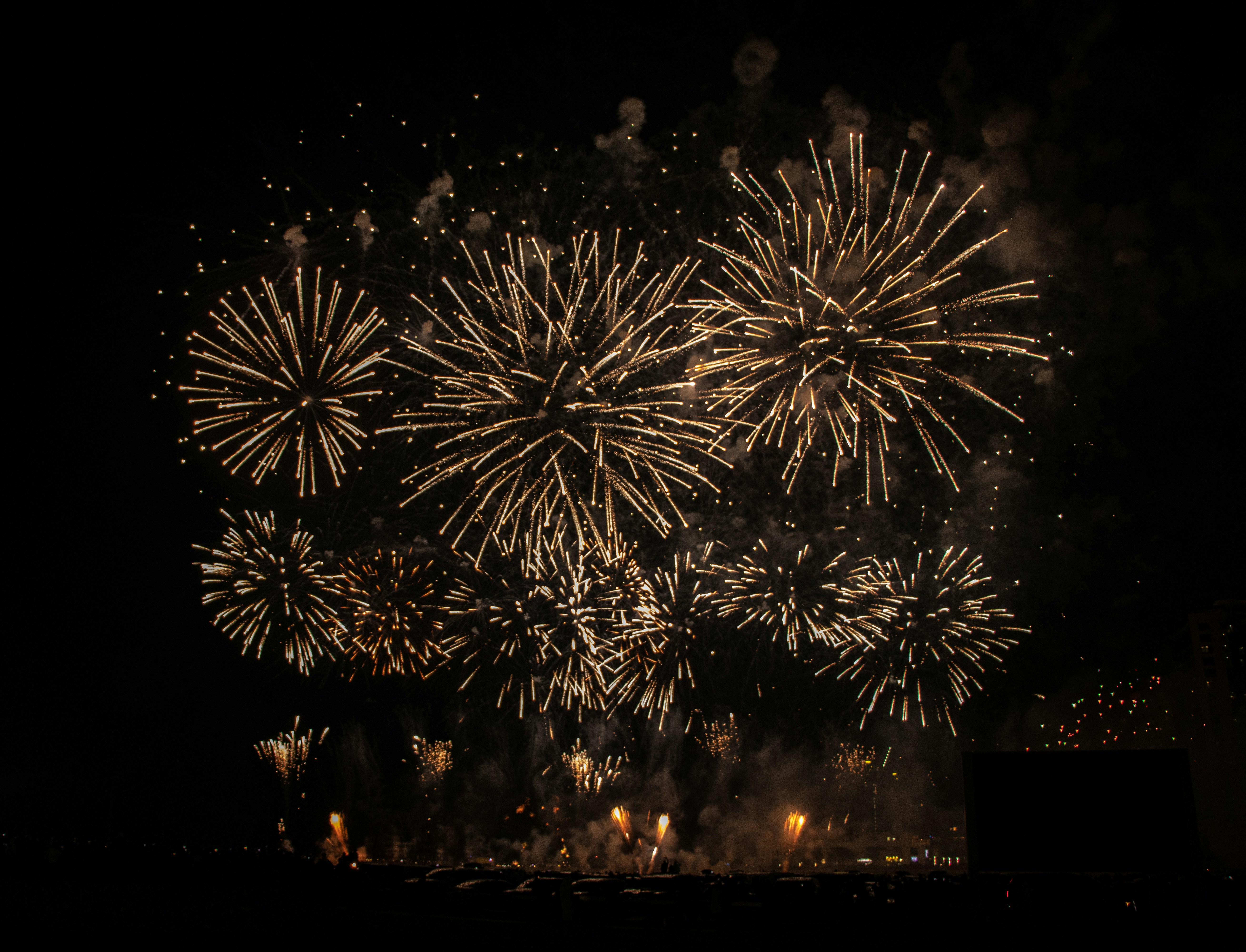 a bunch of fireworks are lit up in the night sky