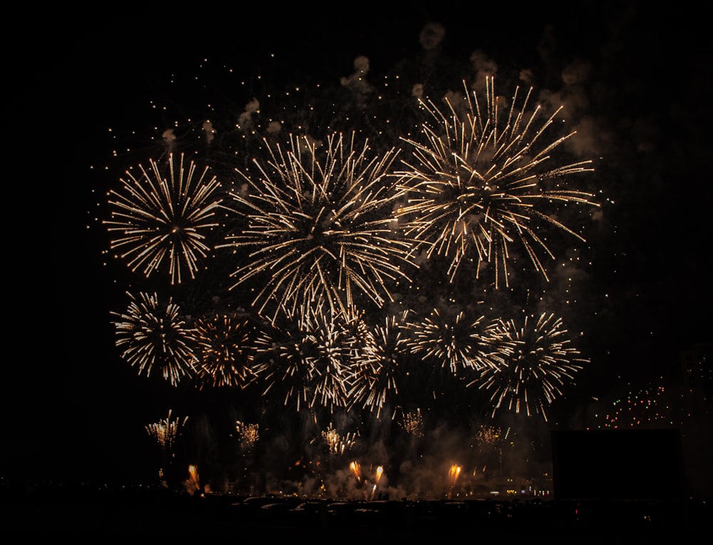 a bunch of fireworks are lit up in the night sky