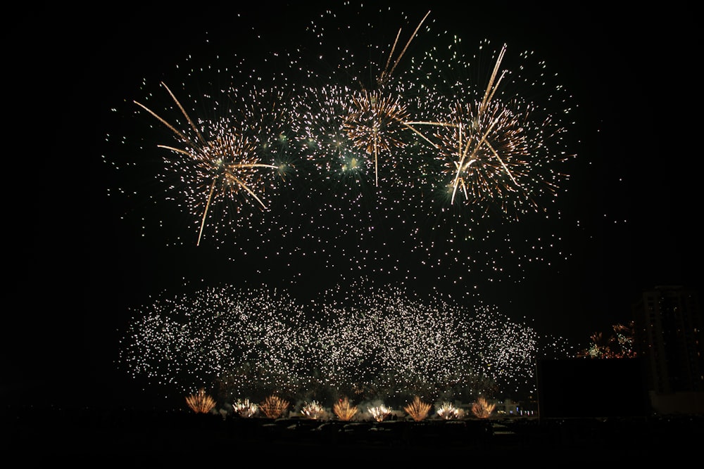 a large fireworks display in the night sky