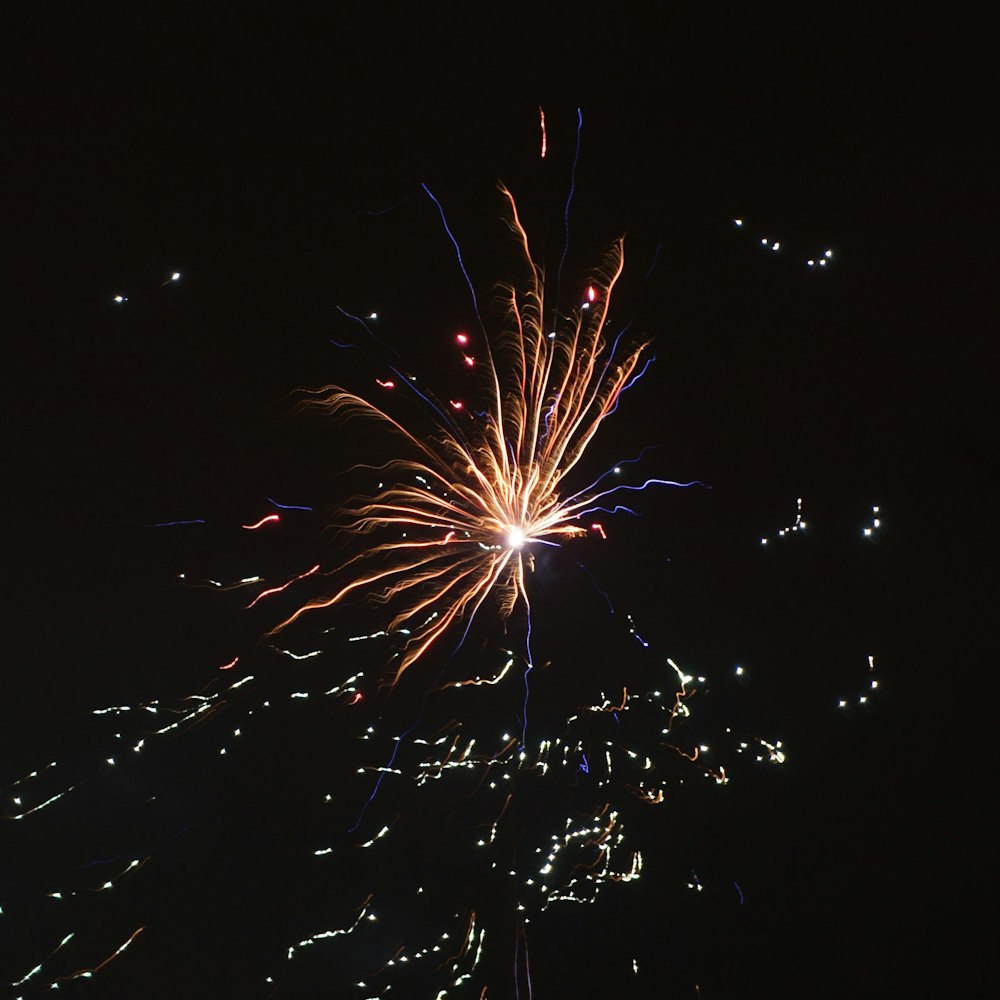 a fireworks is lit up in the night sky