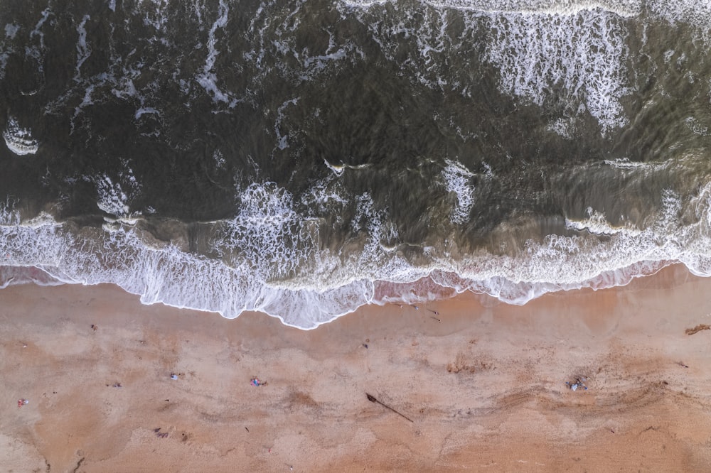 an aerial view of a beach and ocean