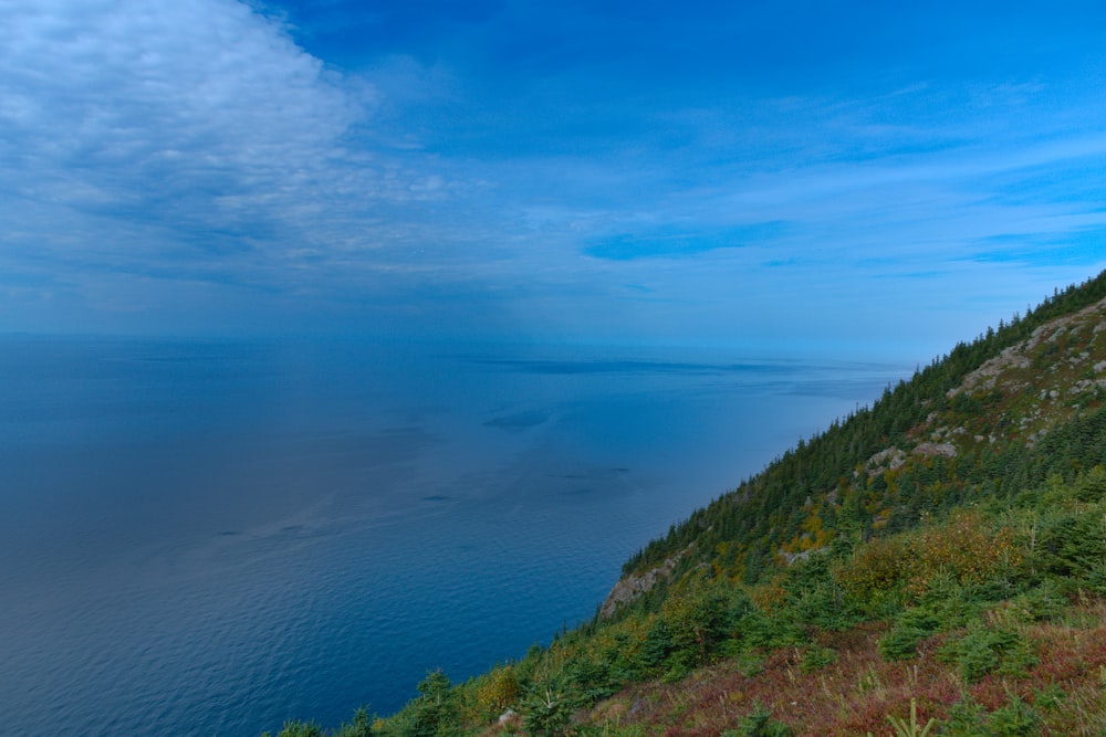 a person on a hill overlooking a body of water