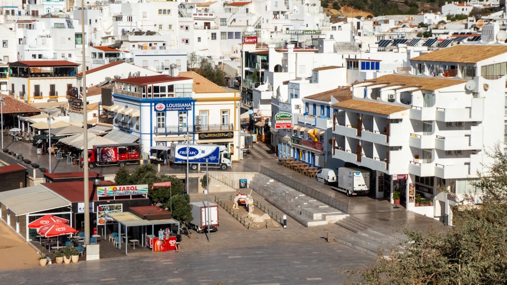 a view of a city with lots of white buildings