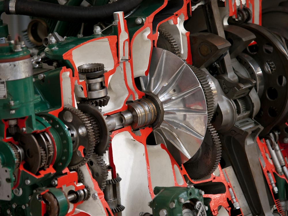 a close up of a machine with gears on it