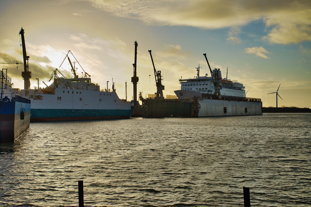 a couple of boats that are sitting in the water