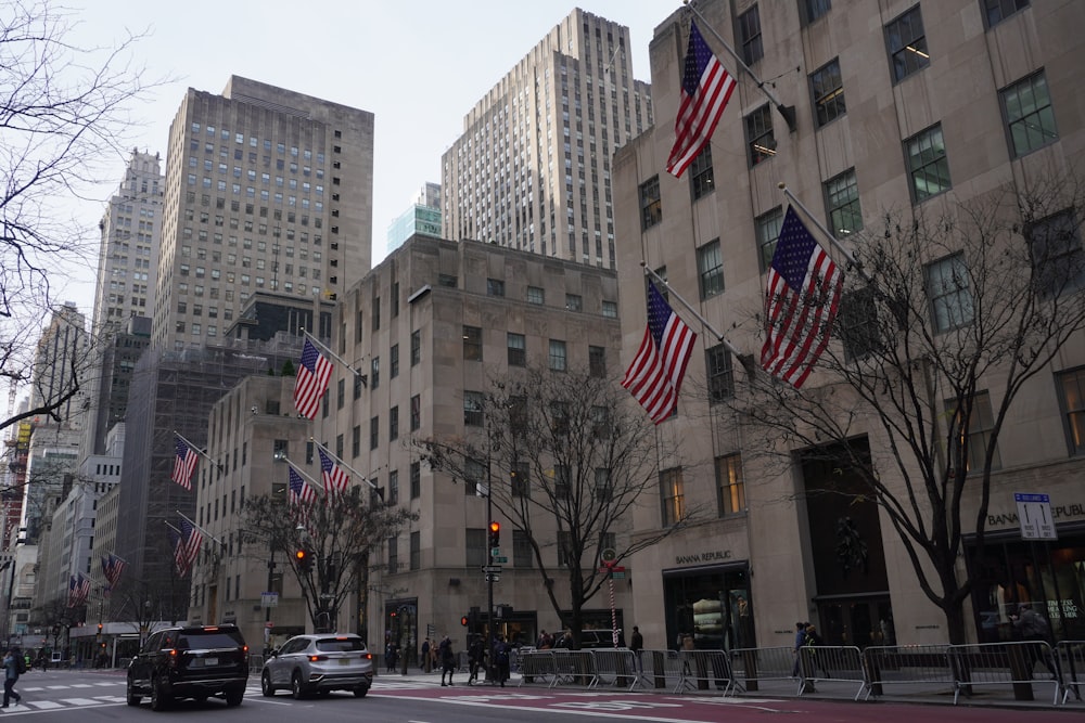 a city street filled with lots of tall buildings