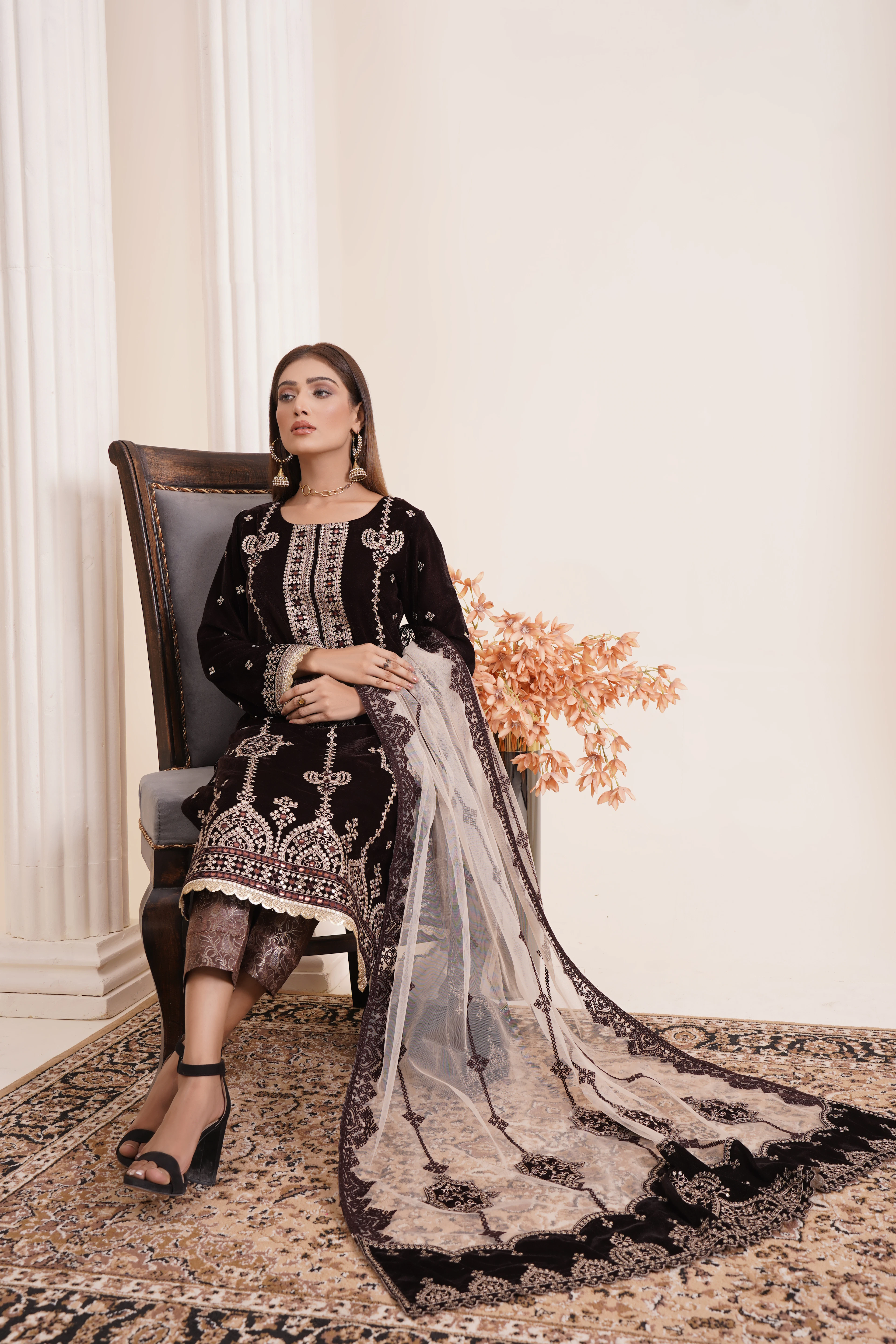 Midnight Velvet Shawl Suit