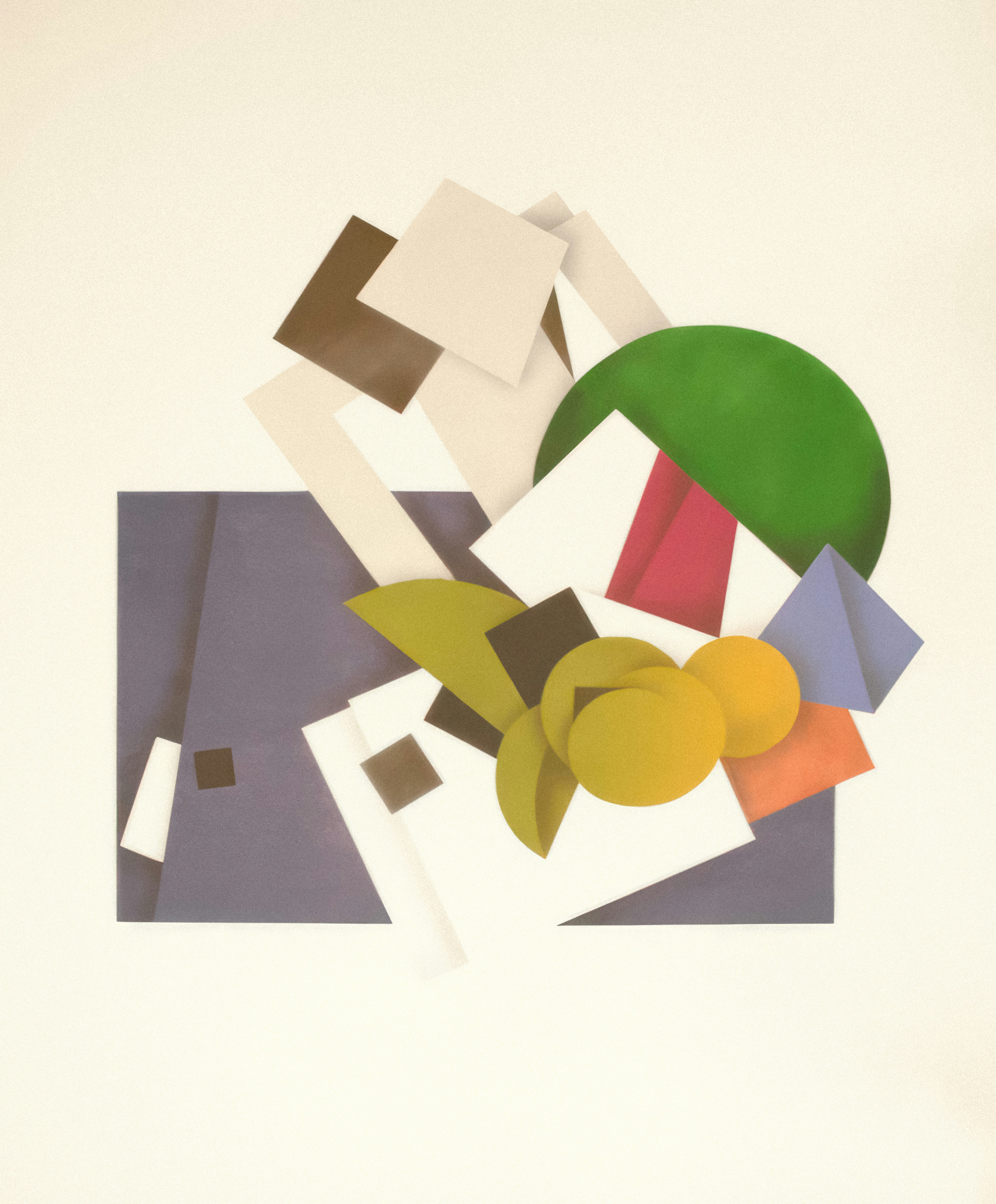 an abstract painting with various shapes and colors