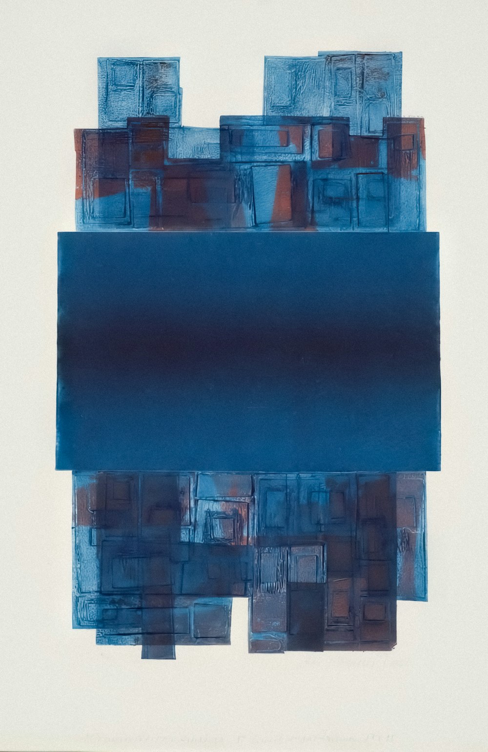 a painting with blue and brown squares on it