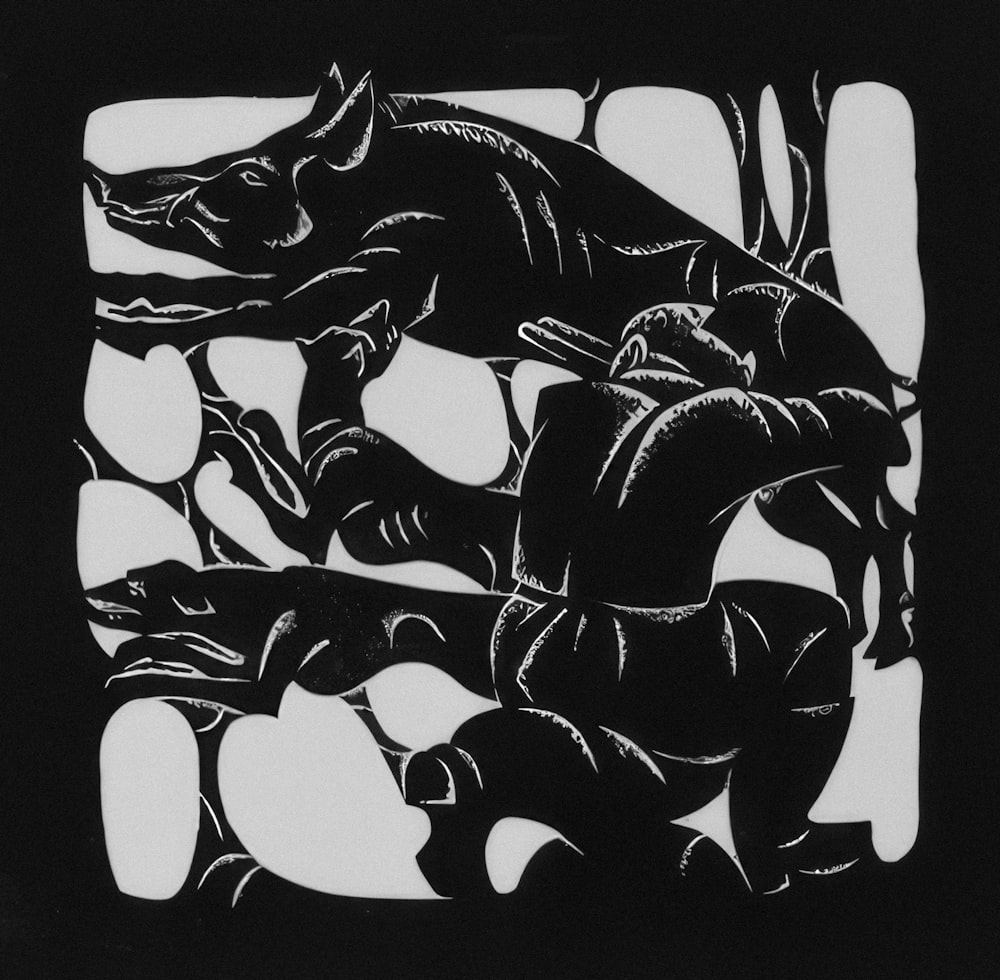 a black and white drawing of a lizard