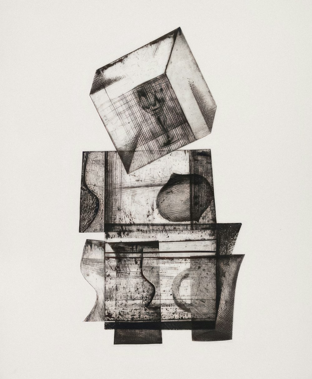 a black and white drawing of a cube