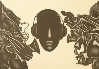 a drawing of a person with headphones on