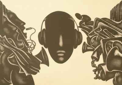 a drawing of a person with headphones on
