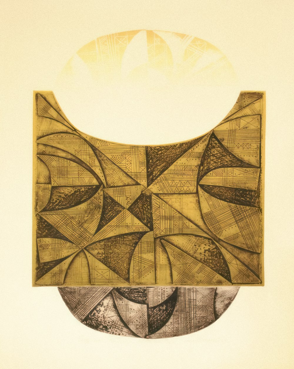 a drawing of an abstract design with a sun in the background