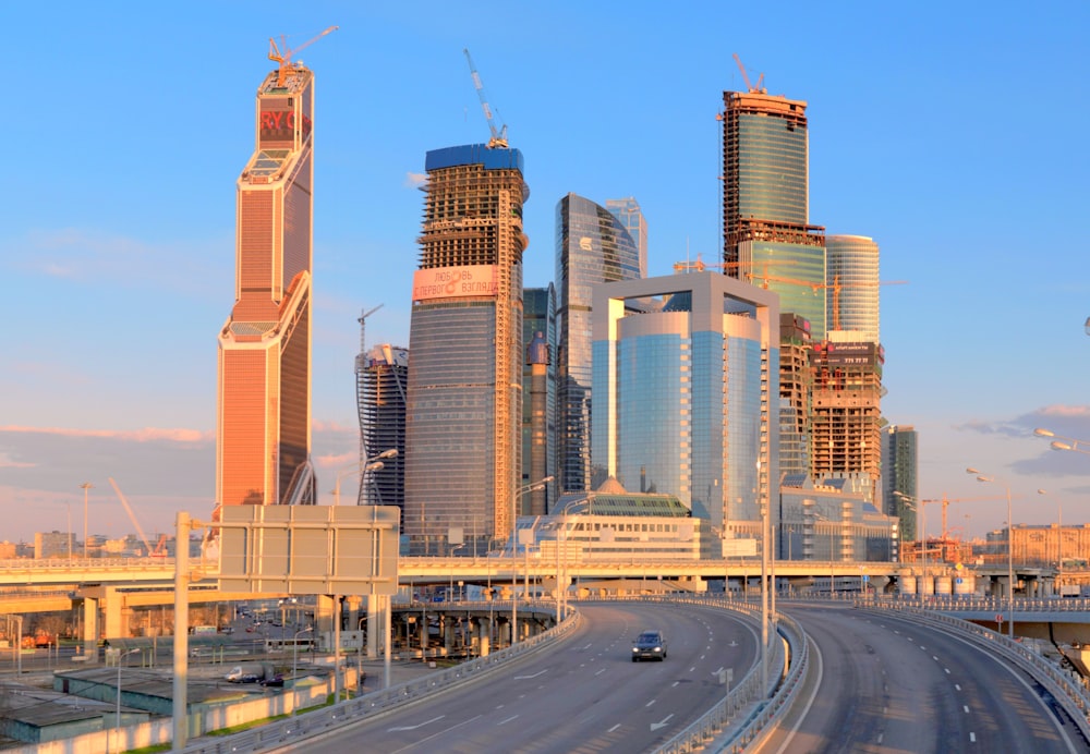 a view of a highway in a big city