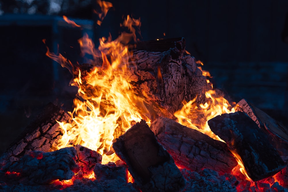 a close up of a fire burning in a fire pit